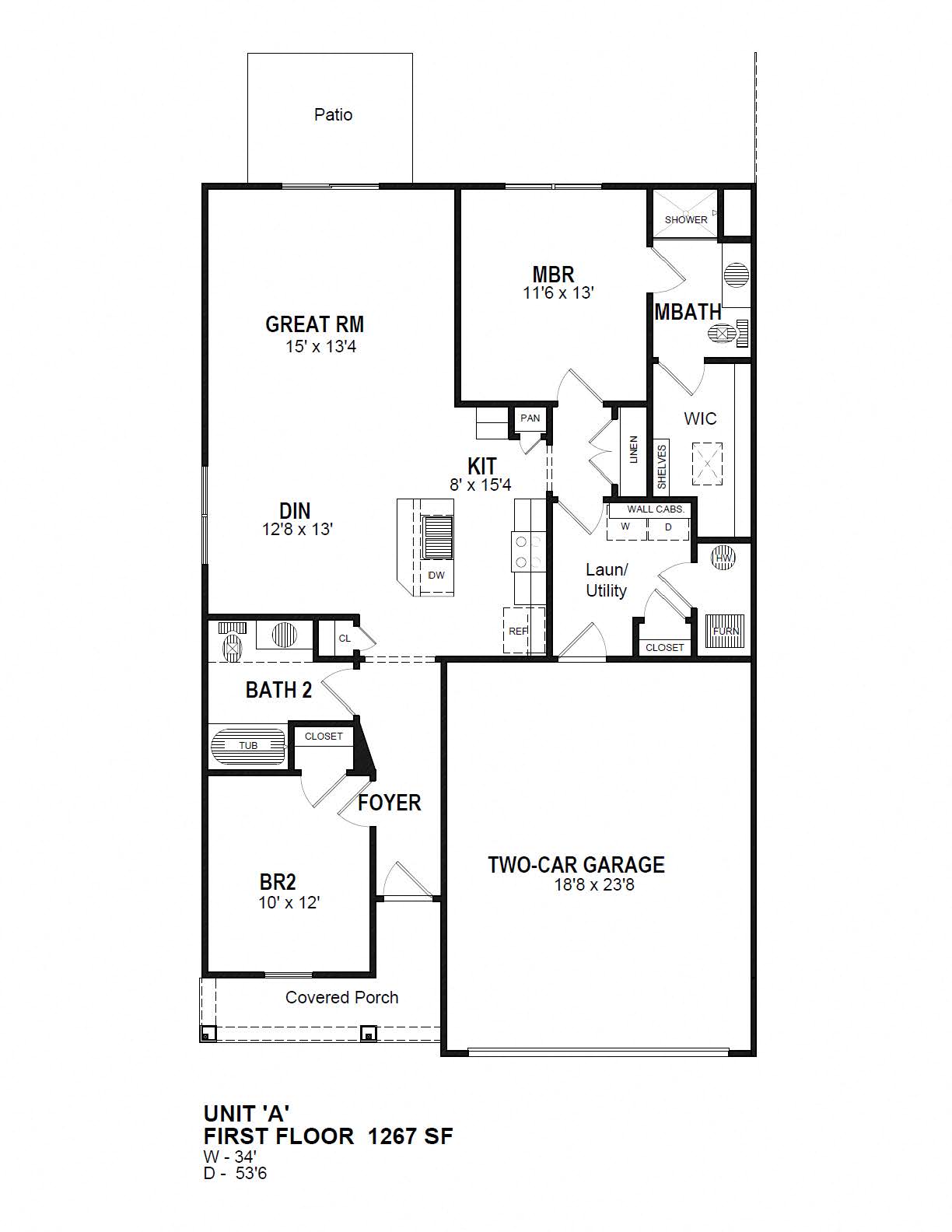 Floor plan for 2 beds, 2 baths, 1275 sqft